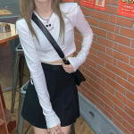 Pikkade varrukatega T-s&auml;rgid Naiste K&auml;rbitud Ins Levinud Bandage Topid Harajuku Ulzzang Street Kevadt&uuml;druk Causal Slim s&auml;rgid S valge