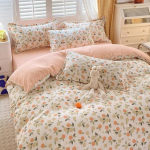 WTEMPO Four Seasons Nahas&otilde;bralik puuvillasegu neljaosaline voodipesukomplekt Prinditud linatekikomplekt siseruumides kasutamiseks m&otilde;eldud kaheinimesevoodipesukomplekt 150*200cm*4pcs oranž