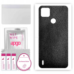 apgo Protective Skin Sticker for the back compatible with Tecno Pop 4 LTE, Wrap Film, Foil, Vinyl - Pattern Black Leather