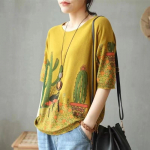 Harajuku Retro lillemustriga T-s&auml;rk Naiste suvemood riided Vintage &Uuml;markaelus Poolvarrukad kootud kampsunid Daami lahtised pulloverid 3XL