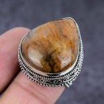 Natural Plume Agate Gemstone Handmade 925 Sterling Silver Jewelry Ring S.8 r7o80