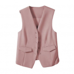 Naiste &uuml;likond, vest, &uuml;herealine V-kaelus, varrukateta dekoratiivtaskud kardigan &uuml;hev&auml;rviline pidulik &auml;ri 3XL roosa