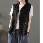 Kirjanduslik retro kapuutsiga linane kardiganvest naiste vabaaja kevad- ja s&uuml;gis&otilde;mblustega varrukateta vest l&uuml;hike jakk XXL