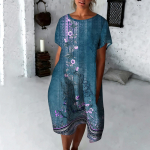 Naiste moodne printimisega &uuml;markaelus, kolmveerandvarrukatega kleit L sinine