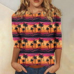 Naiste mood vabaaja &uuml;mmarguse kaelusega 3/4 varrukatega vaba tr&uuml;kiga T-s&auml;rk naiste topp L