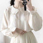 Suvised s&uuml;gisesed &uuml;herealised laia varrukatega naiste moetopsid Pluus &Uuml;hev&auml;rvilised Kawaii lahtised pikkade varrukatega s&auml;rgid Peter Pani krae S