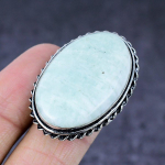 Amazonite Gemstone Handmade 925 Steling Silver Gift Jewelry Ring Size 7 b2z61