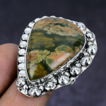 Rainforest Jasper Gemstone 925 Sterling Silver gift Jewelry Ring Size 10 h5N72