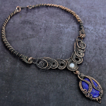 Natural Lapis Lazuli, Moonstone Copper Wire Wrap Jewelry Necklace 18 n8z35