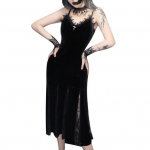 Naiste Halloweeni Cosplay kleit V-kaelusega pitsist V-kaelus spagetirihmad kalasaba &auml;&auml;ris tume stiil gooti keskaegne vintage varrukateta esinemislava M must