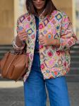 Esteetiline Vintage Print cottagecore puuvillane mantlialus krae &uuml;herealine tepitud jakk Uus naissoost Y2k avatud eest High Street Grunge mantli S roosa
