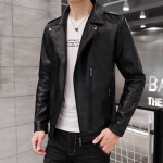 Meeste nahkmantel s&uuml;gis ja talv Korea stiilis trendikas slim ja n&auml;gus roheline mootorratta jope rev&auml;&auml;ridega nahkjakk meestele M