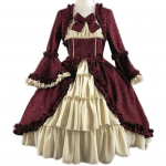 Lady Retro ruudukujuline kael, pingul v&ouml;&ouml;koht Bowknot keskaegne kleit Cosplay peokost&uuml;&uuml;m L roosa