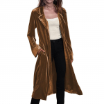 Naiste mood S&uuml;gis- ja Talvine kardiganjakk Kuldne sametine pikk tuulejope L must