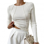 Naiste T-s&auml;rk &Uuml;markaelusega pikkade varrukatega Slim Fit T-s&auml;rk &Uuml;hev&auml;rviliste joontega Dekoratsioon Venivad pullover Topid Igap&auml;evane kandmine XL valge