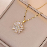 Vasest mikroinkrusteeritud tsirkoonist p&ouml;&ouml;rlev p&auml;evalilleripats kaelakee temperament kerge luksuslik ni&scaron;&scaron; disain m&otilde;ttes rangluu kett kuld