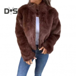 Talvine naiste jope paks kunstkarusnahast soojust hoidev k&otilde;rge krae &uuml;hev&auml;rviline pikad varrukad Luksuslik stiil kodupidu kontor Klubi puhkusemantel XL tumepruun v&auml;rv