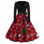 Naiste vabaaja mood V kaelusega pikkade varrukatega j&otilde;ulutr&uuml;kiga vintage pikk kleit XXXXL