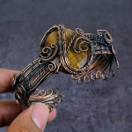 Tiger Eye Gemstone Handmade Copper Wire Wrap Cuff Bangle Adjustable r7a66