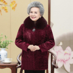 Talvised eakate riided, vanaema riietus, lammaste imitatsioon l&otilde;igatud kasukas, lisatud pl&uuml;&uuml;s, vanaproua riietus, ema paksendatud kasukas 2XL punane