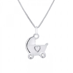 Pendentif Enfant - L&Eacute;A & ARTHUR - Poussette Coeur - Or Blanc 375 - Bijou Anallergique - Sac Cadeau