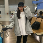 Harajuku Korea versioon kapuutsid S&uuml;gisene &uuml;hev&auml;rviline Lukuga Suured dressipluusid Pika varrukaga Tasku kapuutsiga mantlid Jope S hall