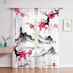 Tindi Maastik Virsiku&otilde;itega Rahvuslik Stiil Tr&uuml;kitud Kardin Magamistuba Elutuba &Otilde;ppetuba Zen Dekoratiivne Kardin Kodutekstiil 2 tk W50xH130(CM)x2PCS&Rod pocket