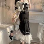 Prantsuse vintage naiste pitsist Korea peo printsessi kevadine Sweet Lolita kleit M must