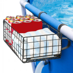 Poolside Storage Basket Pool Cup Holder Metal Easy Installation Side above Ground