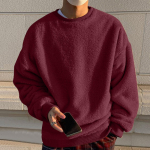 Meeste dressipluusid pikkade varrukatega fliisist vabaaja fuzzy kaelusega pullover soe talv XXXXXL veini