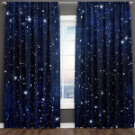 3D Prinditud Sinine Must T&auml;histaevas Seeria Linnutee Laps 2 Osa Varjutav Akna Kardin Elutoa Magamistoa Dekoratsioonile Vardatunnel 135W165H(CM)53x65in&Grommet Top