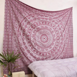 BLESS INTERNATIONAL K&auml;sitsi valmistatud India hipi Bohemian Psychedelic Elevandi Mandala Seinale riputatav voodipesu vaip (Kastanpruun ja H&otilde;bedane) Poster