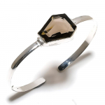 Smoky Topaz Gemstone Handmade Ethnic 925 Silver Cuff Bangle Adjustable v3h45