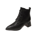 Ehtne Nahk Retro K&uuml;ps Naiste Pahkluusaapad Terava Ninaga Paelad Paksude Kontsadega Kingad Naine S&uuml;gis Talv Kontori Saapad 39 black