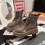 Naiste Saapad 2025 Talv Leopardimustriga Paeltega Rhinestone L&uuml;hike Saabas Libisemisvastane Mood Platvorm V&auml;ljas Ratsasaapad Botas Mujer 37