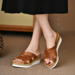 Suvised naiste kiilsandaalid Premium ortopeedilised avatud varbaga sandaalid Vintage libisemisvastased nahast vabaaja naiste platvormiga retrojalatsid 36 beež