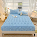Paks jacquare kangas elastse ribaga talvine sametvoodikate Pleedi stiilis voodilinad, soe madratsikaitse, &uuml;hev&auml;rviline 2xPillowcase 48x74cm beige