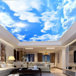 Suur lagi seinamaaling tapeet Kaasaegne lihtne Sinine taevas ja valged pilved Fresko Elutuba Hotell Seinapaber 200 cm(W) x 140 cm(H)