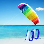 Double Line Stunt Powered Sport Kite 140 cm Rainbow No Skeleton with Spool Set for Beach