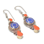 Lapis Lazuli, Coral Handmade 925 Sterling Silver Jewelry Earring 2.17 j0e40