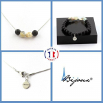 Pierres et Min&eacute;raux. Parure bijoux Bracelet Collier perles Onyx noir mat + Opale Taille personnalisable.
