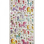 Autocollants r&eacute;utilisables - Relief 3D - Licornes - Dorures