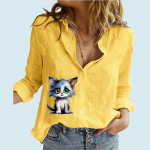 Naiste moodne n&ouml;&ouml;pidega pikkade varrukatega s&auml;rk Naiste vabaaja &otilde;hukesest puuvillasest linasest &uuml;laosast p&uuml;stkraega kassimustriga pikkade varrukatega pluus S valge