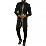 Valge kaftan meeste &uuml;likond tikandiga lilleline top p&uuml;ksid Kaunda &uuml;likond vabaaja r&otilde;ivad kandmiseks traditsiooniline 2-osaline komplekt XL must