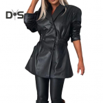 Naiste mantel elastne &otilde;huke v&ouml;&ouml;koht, sile pind kunstnahast lahtik&auml;iv kraega jakk keskmise pikkusega &uuml;hev&auml;rviline kaherealised &uuml;ler&otilde;ivad S tumepruun v&auml;rv