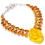 Natural Yellow Triplet Opal, Amber 925 Sterling Silver Jewelry Necklace 18 d2y36