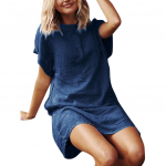 Naiste kevad/suvine vaba &uuml;hev&auml;rviline puuvillane-linane l&uuml;hikeste varrukatega kleit