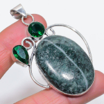 Natural Banded Green Opal, Diopside 925 Sterling Silver Pendant 2.76 b8w22