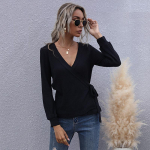 Riietus Mood vabaaja topid S&auml;rgid Moodsad ja vabaaja temperamendiga s&uuml;gisene &uuml;hev&auml;rviline naiste &otilde;huke must pullover, pikkade varrukatega V-kaelusega kootud kampsun S must