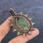 Natural Prehnite Gemstone Handmade Copper Eire Wrap Jewelry Pendant 2.76 n8r66